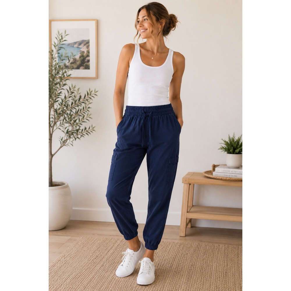 Old Navy Cargo Jogger Pants Womens Med Utility Athleisure Navy Blue Casual